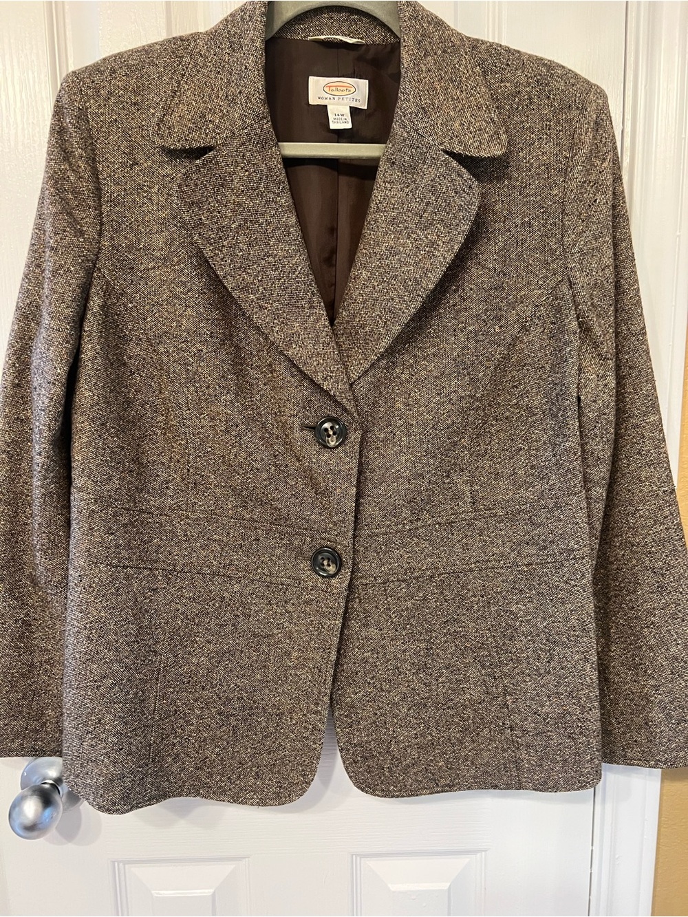 Talbots Women’s Brown Wool Blend Tweed Blazer Jacket, Size 14WP